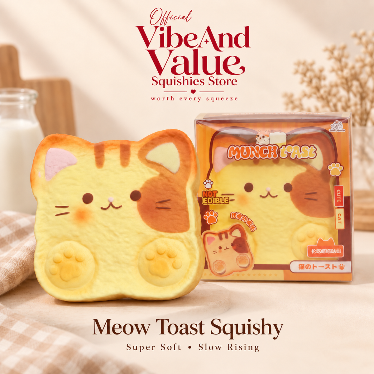 Meow Toast Squishy – Super Soft Slow Rising Cat Bread Squishy