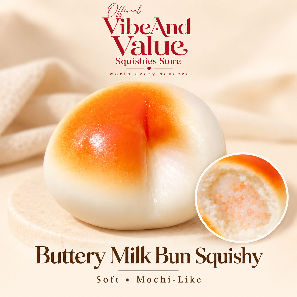 Buttery Milk Bun Squishy – Soft Mochi-Like Bead-Filled Bread Mouldable Squishy