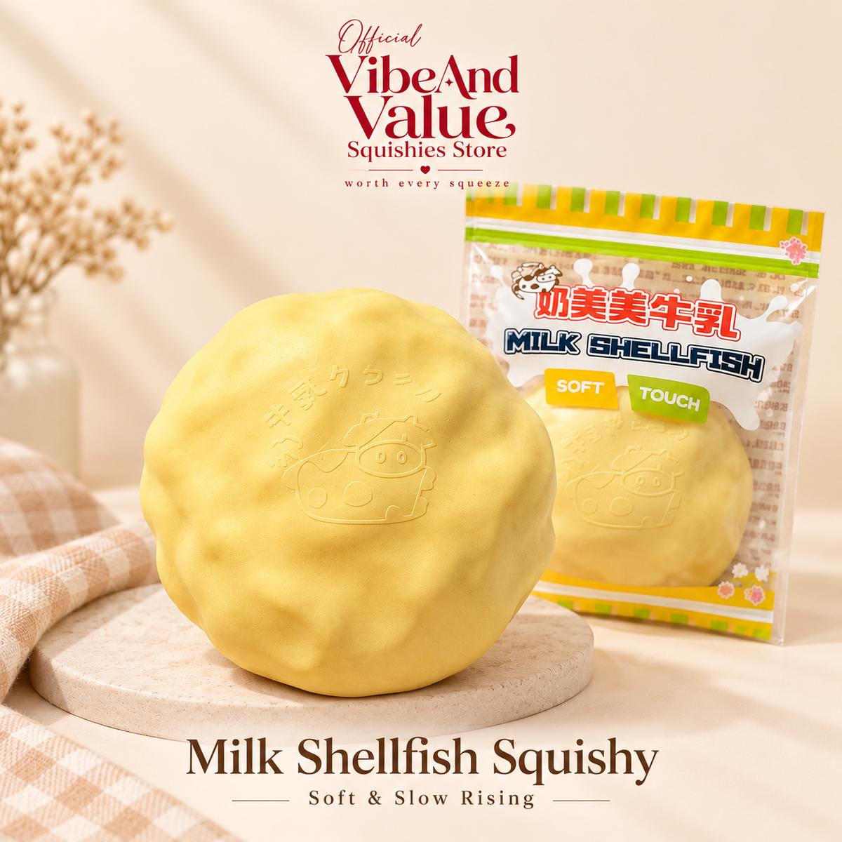Milk Shellfish Squishy Bun – Soft Slow Rising Milk Bread Squishy (Buttery Scent)