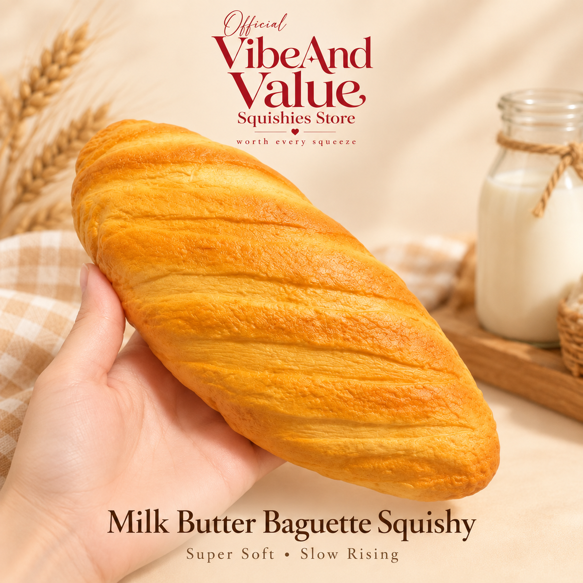 Milk Butter Baguette Squishy – Super Soft Slow Rising Realistic Bread Squishy (Light Bakery Scent)