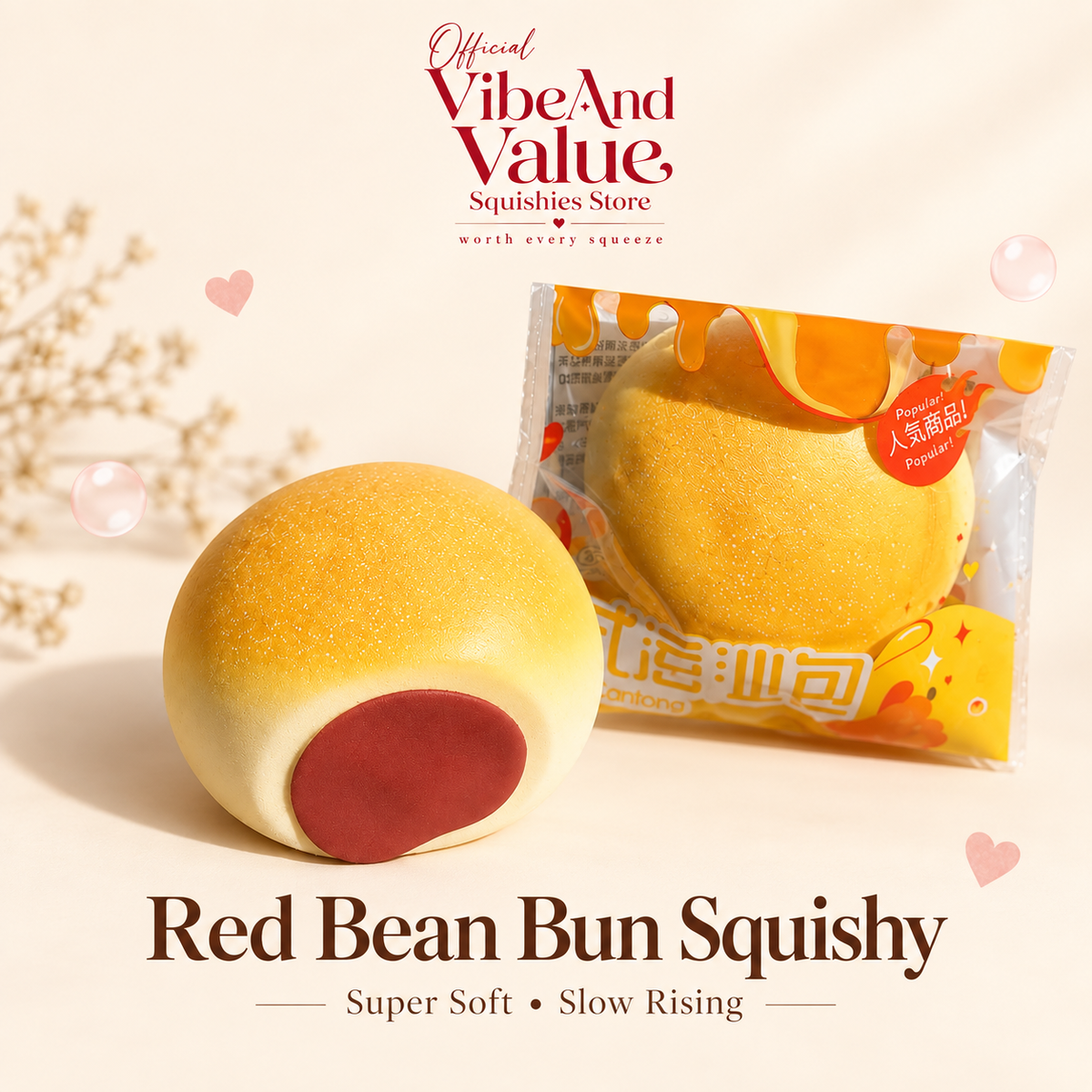 Red Bean Bun Squishy – Super Soft Slow Rising Anpan Bread Squishy (Buttery Scent)
