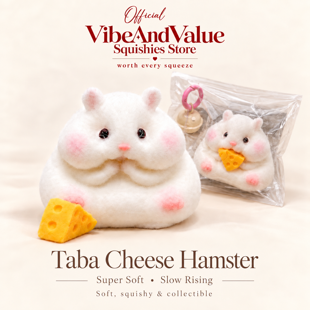 Taba Cheese Hamster Squishy – Food Grade Silicone Sticky Slow Rising Hamster Squishy