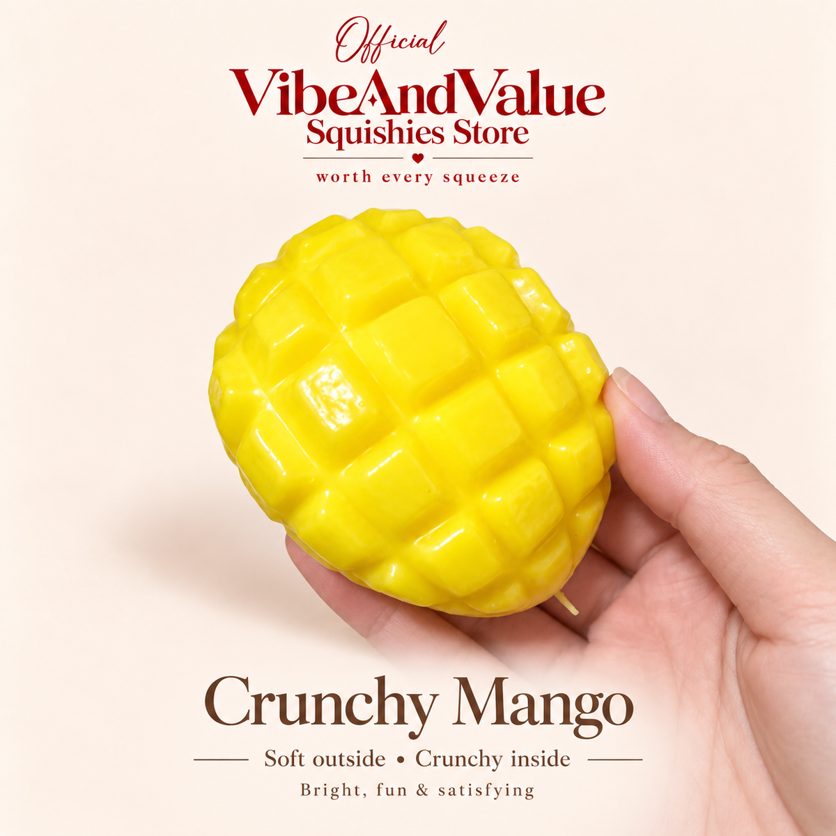 Crunchy Mango Squishy – Soft Outside Crunchy Inside Mango Sensory Squishy