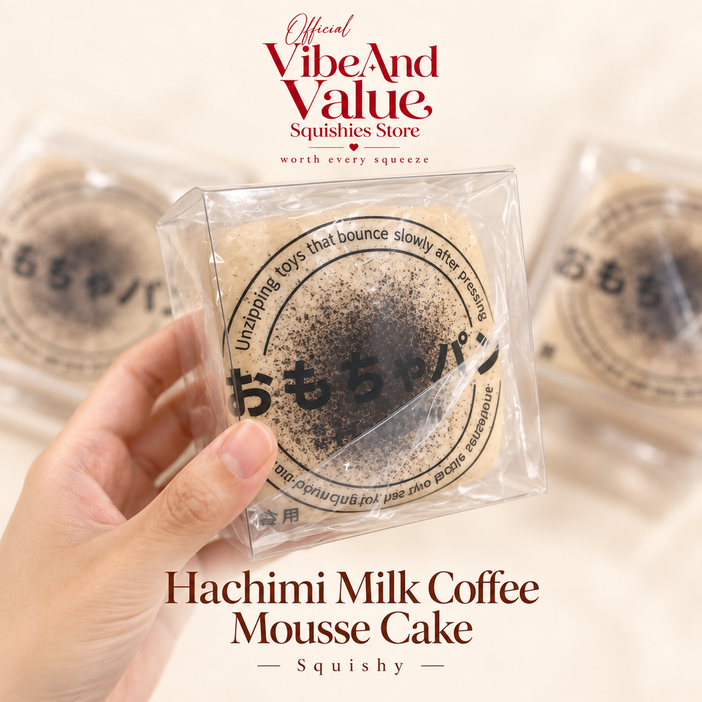 Hachimi Mousse Cake Squishy – Soft Slow Rising Dessert Squishy | White Peach, Sea Salt & Chocolate