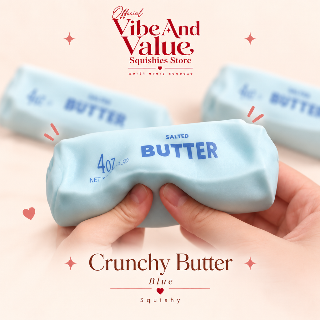Crunchy Butter Squishy – Butter Block Sensory Squishy | Blue, Yellow & Pink