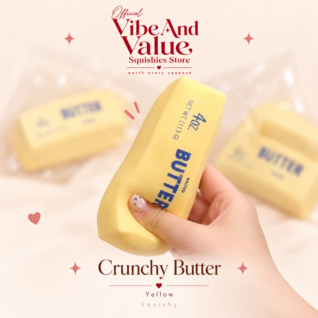 Crunchy Butter Squishy – Butter Block Sensory Squishy | Blue, Yellow & Pink