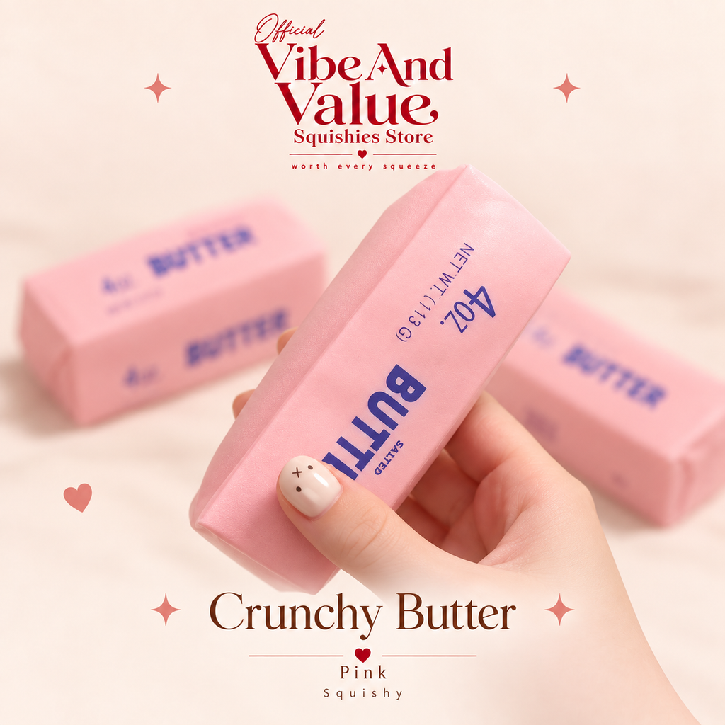 Crunchy Butter Squishy – Butter Block Sensory Squishy | Blue, Yellow & Pink
