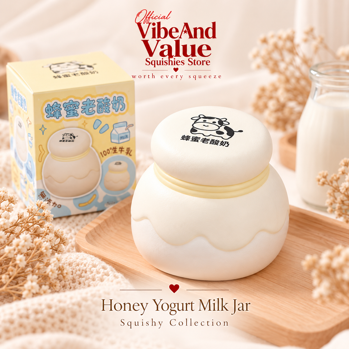 Honey Yogurt Milk Jar Squishy – Super Soft Slow Rising Milk Bottle Sensory Toy, Stress Relief Fidget Squishy & Collectible (Milky Scent)