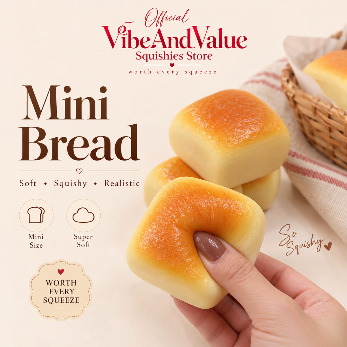Mini Bread Squishy – Super Soft Realistic Slow Rising Bread Squishy