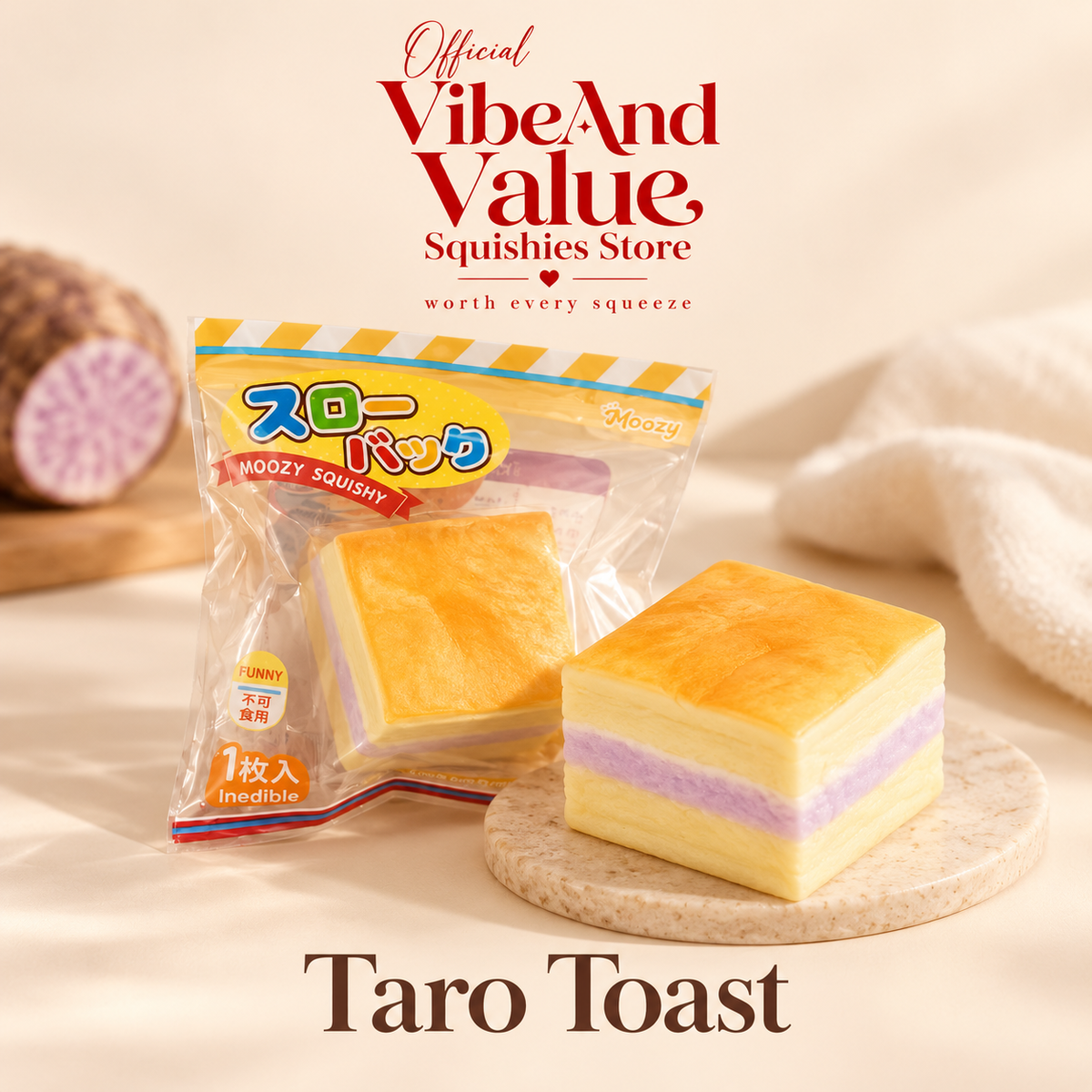 Moozy Taro Toast Squishy – Soft Slow Rising Taro Cream Sandwich Bread Squishy