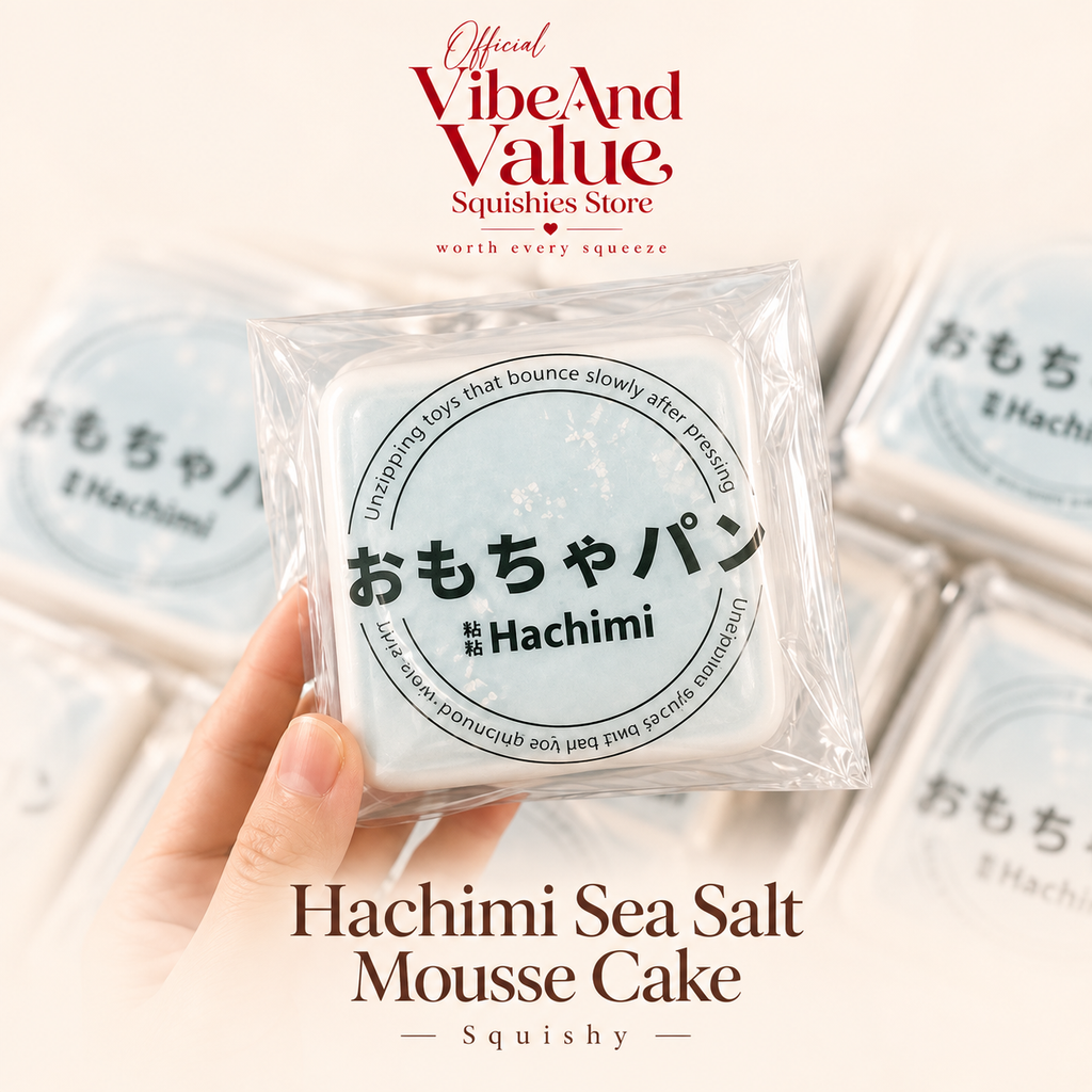 Hachimi Mousse Cake Squishy – Soft Slow Rising Dessert Squishy | White Peach, Sea Salt & Chocolate