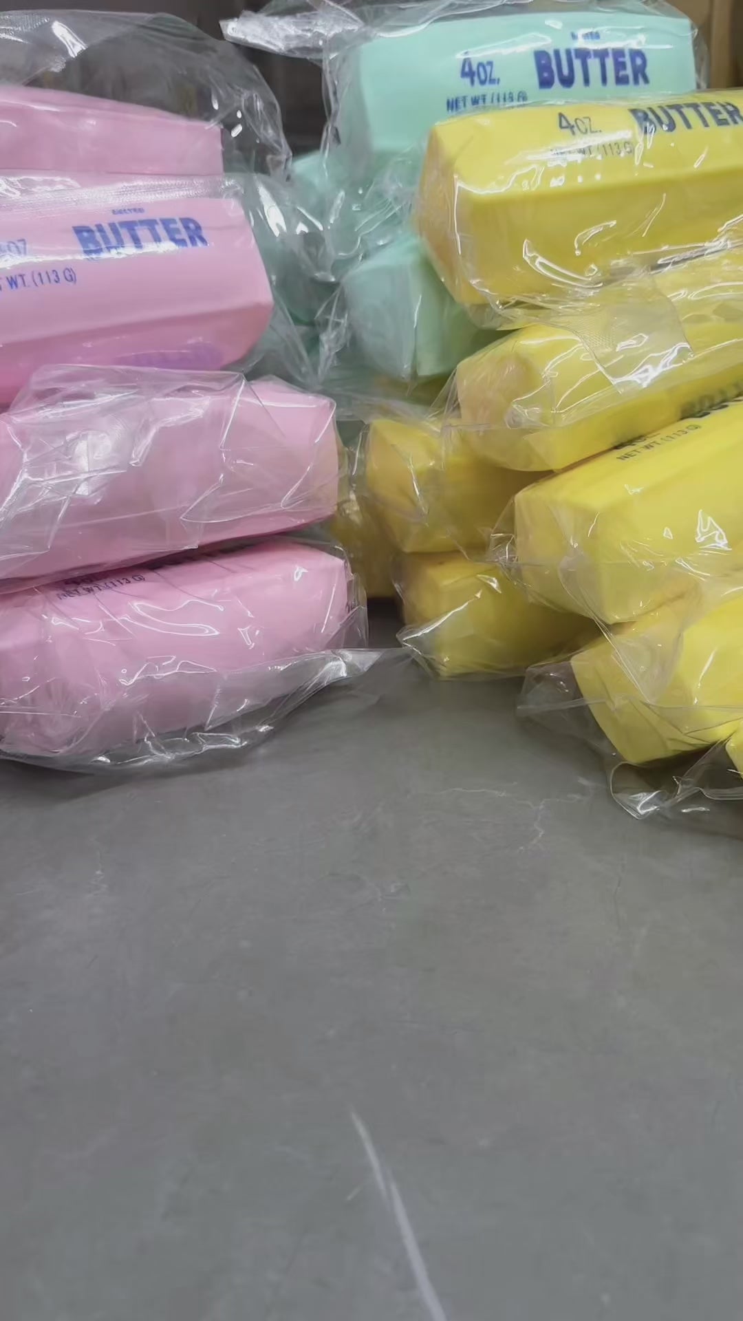 Crunchy Butter Squishy – Butter Block Sensory Squishy | Blue, Yellow & Pink